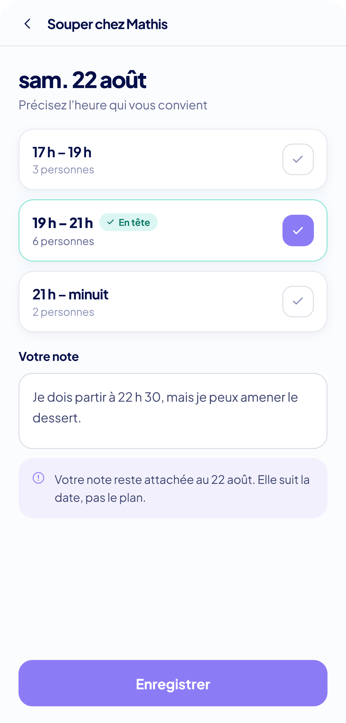 Créneaux horaires d'une date